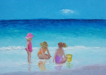  playing Painting - girls playing on beach